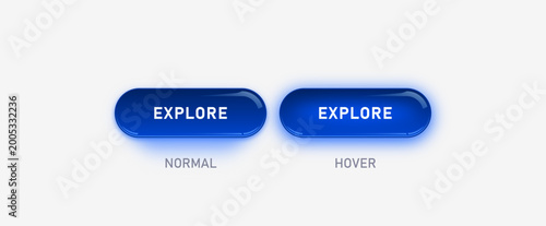 Royal Blue 3D Glass Button - Modern Interactive UI UX Element with Normal and Hover States