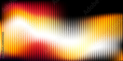 Vibrant stripes glow in fiery orange and red hues. Radiant light pulses through vertical lines of color. Soft gradients blend into a glowing center