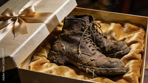Old Muddy Work Boots in a Luxury Gold Gift Box