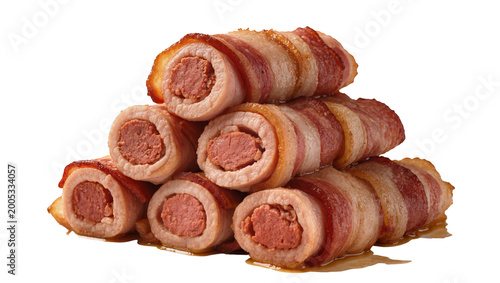 Quadro su tela Stacked crispy bacon-wrapped sausages with rendered fat