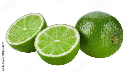 Fresh Green Lime Slices and Whole Lime Citrus Fruit