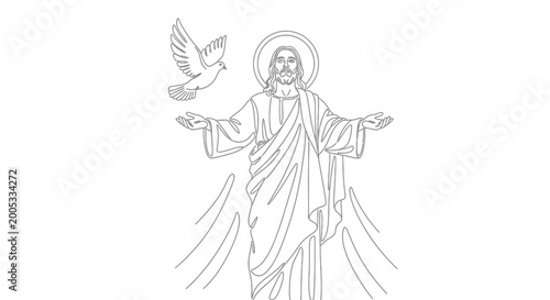 Photography Jesus Christ with outstretched arms and dove.