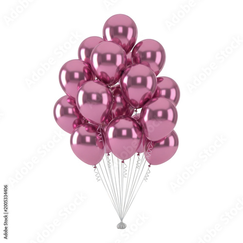 Cluster of shimmering pink metallic balloons floating together in a group