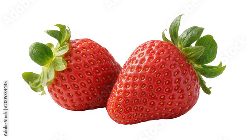 Fotografie Ripe Red Strawberries with Green Leaves and Calyxes