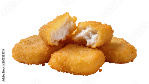 Fotografía Golden crispy breaded chicken nuggets pile with visible filling