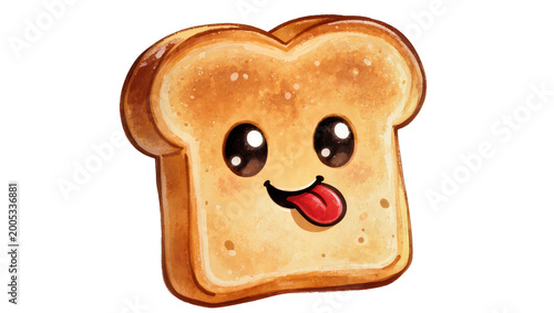 Bild auf Leinwand Cute Cartoon Toast Slice with Big Eyes and Tongue Out