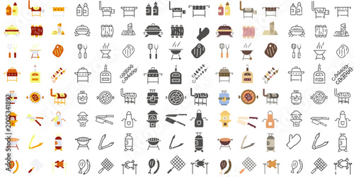 Grill icons in various styles. Barbecue grill. Everything for grilling.