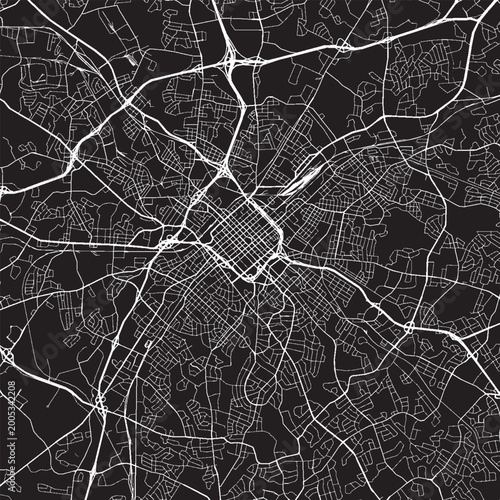 Obraz na płótnie Charlotte North Carolina Vector Map, Detailed City Street Map Black and White Mi