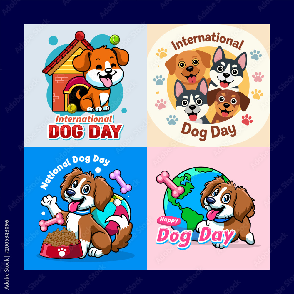Fototapeta premium International Dog Day Celebration Poster with Cute Dogs and Festive Elements