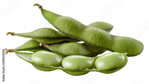 Tableau sur toile Green Fava Bean Pods and Seeds Grouped Together