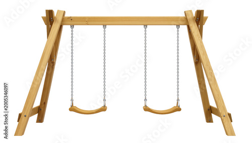 Fotografie Wooden Swing Set with Two Seats and Metal Chains
