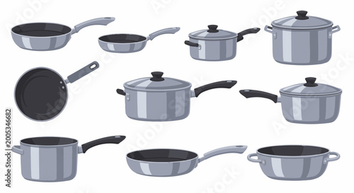 Collection of pixelated cooking pots and pans