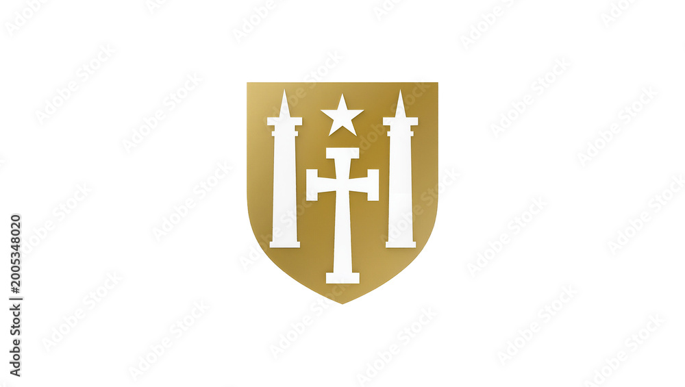 Obraz premium Gold Shield Emblem with White Cross and Three Stars