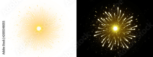 Bild auf Leinwand Transparent background with golden fireworks explosion and glittering particles