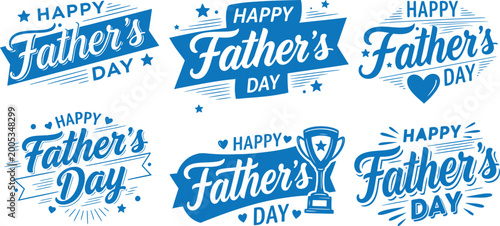 Bilde på lerret Happy father's day collection six vintage inspired blue and white badges