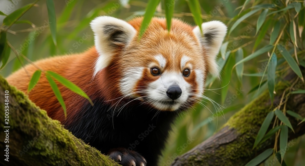 Fototapeta premium Charming red panda portrait a close up of the endangered himalayan wildlife species