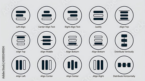 Text Alignment and Object Distribution UI Icon Set for Web and App Design