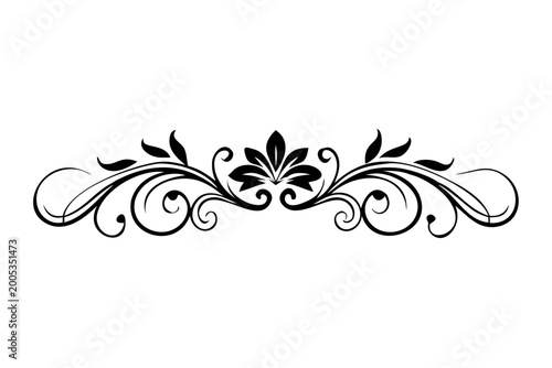 Black Floral Scroll Divider with Elegant Vintage Ornament