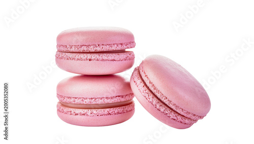Tableau sur toile Pink Raspberry Macarons Stacked Together on a Plain Surface