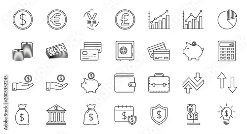 Cuadro en lienzo Financial Icons Set Money Banking Investment Business Icons.