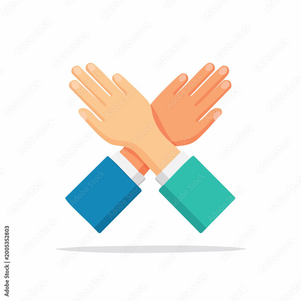 Fototapeta premium Two hands crossed forming an X shape, symbolizing stop or rejection