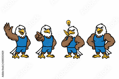 Foto Eagle Mascot Set in Various Poses on White Background Vector