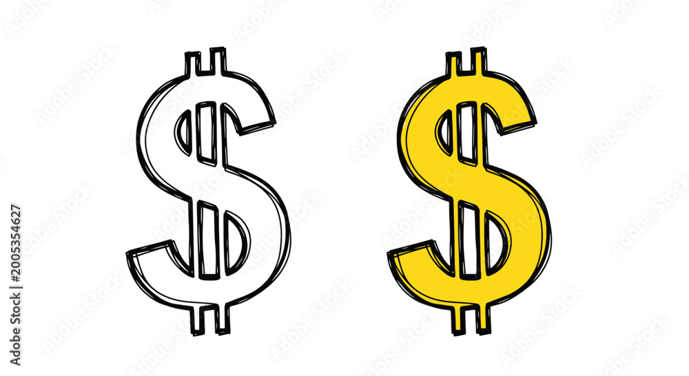 Fototapeta premium Dollar Sign Comparison: Sketch vs. Gold Color