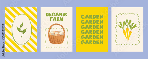 Farm fresh produce illustration set with vegetables, eggs and natural elements for food packaging, labels and local market branding