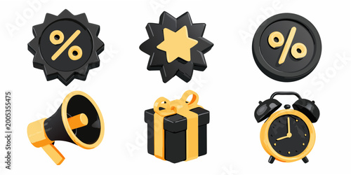 Collection of 3d rendered icons representing sales discounts and promotions
