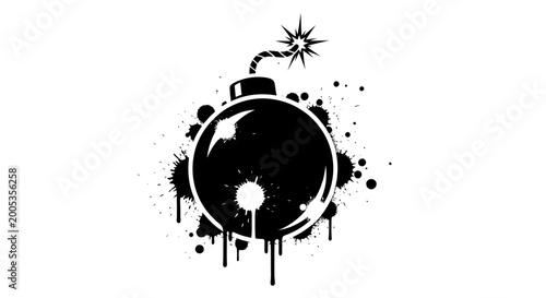 Tableau sur toile Explosive Bomb Icon with Black Ink Splatter Effect