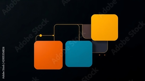 Interlocking geometric shapes on a dark background for business strategy.