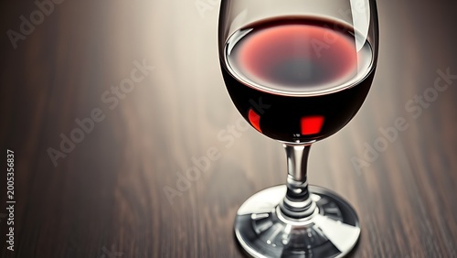 Elegant crystal goblet filled with red wine on a dark surface.