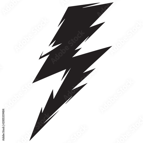 Black lightning bolt shape on a white background jagged energy symbol silhouette high quality professional detailed modern elegant stylish clean crisp
