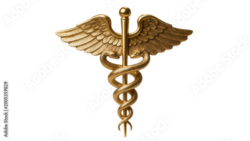 Tableau sur toile Golden Caduceus Symbol with Wings and Serpent