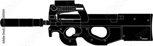 Quadro su tela Silhouette illustration of suppressed P90 firearm vector