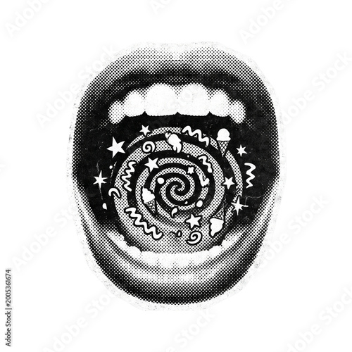 Surreal Halftone Open Mouth Screaming Pop Art Zine Cutout PNG