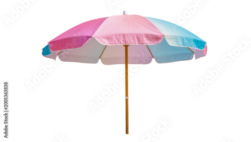 Canvas-taulu Colorful Tri-Tone Beach Umbrella with Wooden Pole