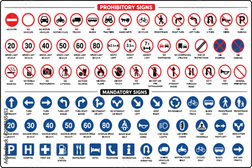Konstfotografi Road sign collection showing prohibited and mandatory traffic symbols Vector