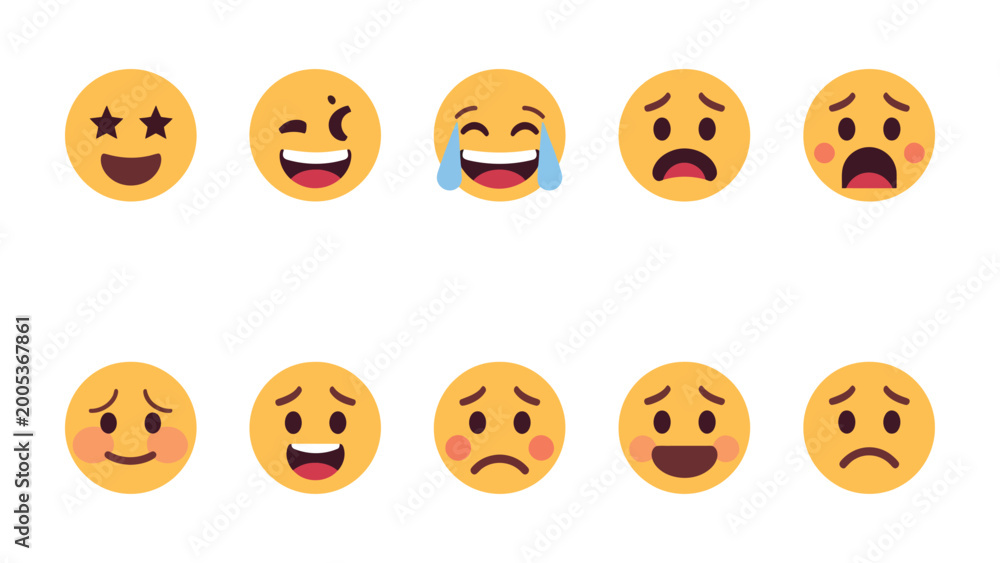 Fototapeta premium Emotional Spectrum: A vibrant collection of emoji icons, each reflecting a distinct emotion, providing a rich tapestry of feelings. Perfect for conveying a wide range of moods.