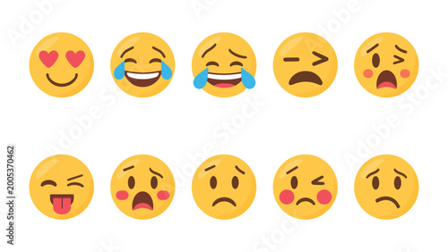 Canvas-taulu Emotional Spectrum: A vibrant collection of expressive emoticons, each conveying a distinct human emotion, from elation to sorrow, offering a visual vocabulary of feelings