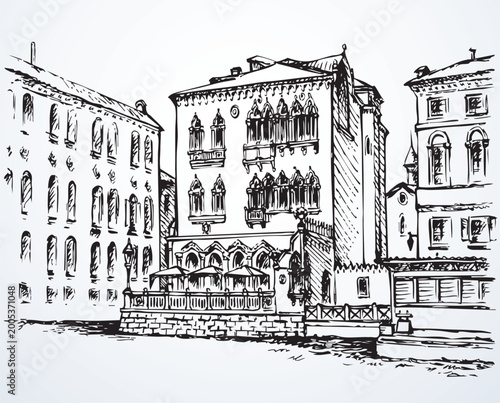 Vector drawing. Venice city panorama