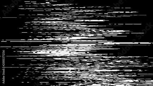 Obraz na płótnie Monochrome signal corruption texture with white scanline artifacts on black background