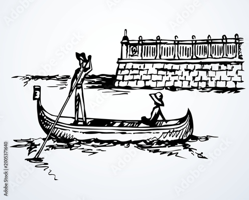 Vector drawing. Gondolier in a boat