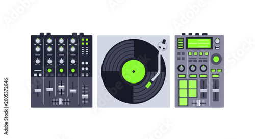 Bild auf Leinwand DJ Turntable, Mixer, and Sampler - Music Production Equipment