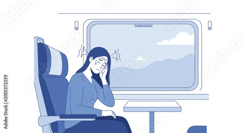 Fotografía Woman feeling sick with motion sickness on a train journey, looking out the wind