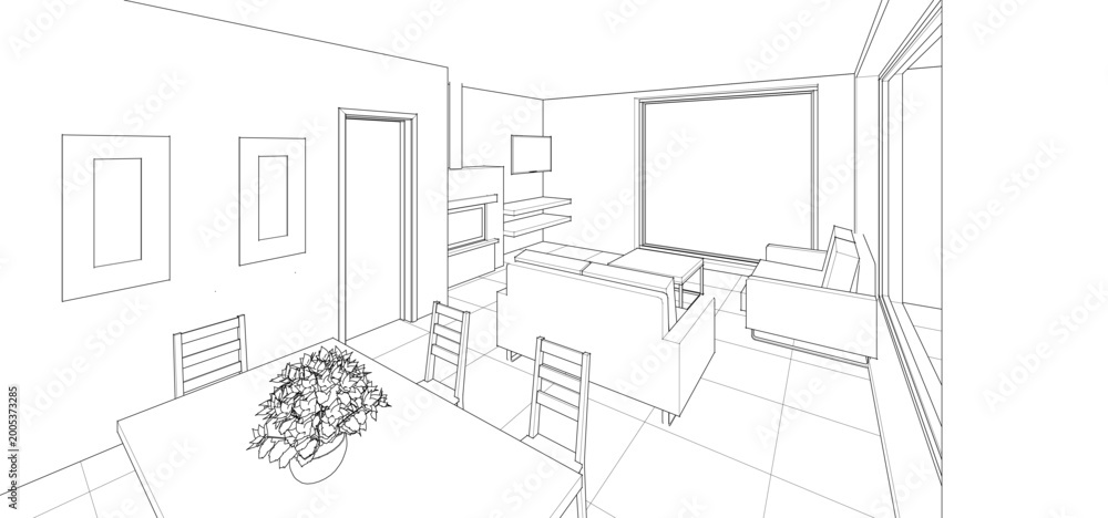 Fototapeta premium interior kitchen living room 3d illustration 