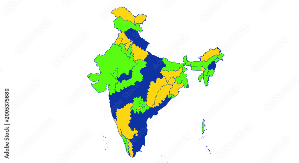 Fototapeta premium India Map Political Divisions Colorful Regions on White Background