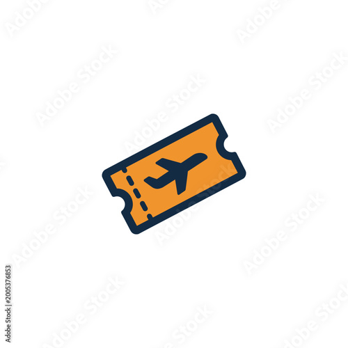 Orange airplane ticket icon with perforated edges and outlined design isolated on a clean white background for travel concepts