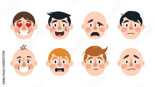 Tableau sur toile Diverse Emotions: A collection of expressive faces, each displaying a unique state of mind, capturing the breadth of human feeling