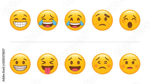 фотографія Emoji Expression Array: A curated assortment of yellow emojis, each vividly depicting a unique emotion, offering a versatile range of feelings